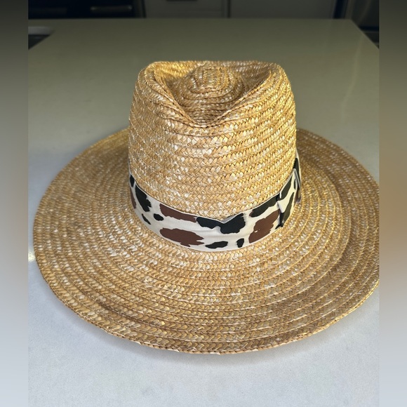 Brixton Joanna tan & black animal print straw hat wide brim summer versatile S - Picture 6 of 11